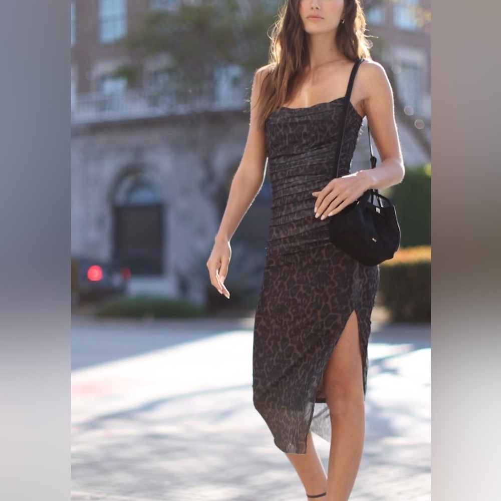 Animal Print Slip Dress with Side Slit